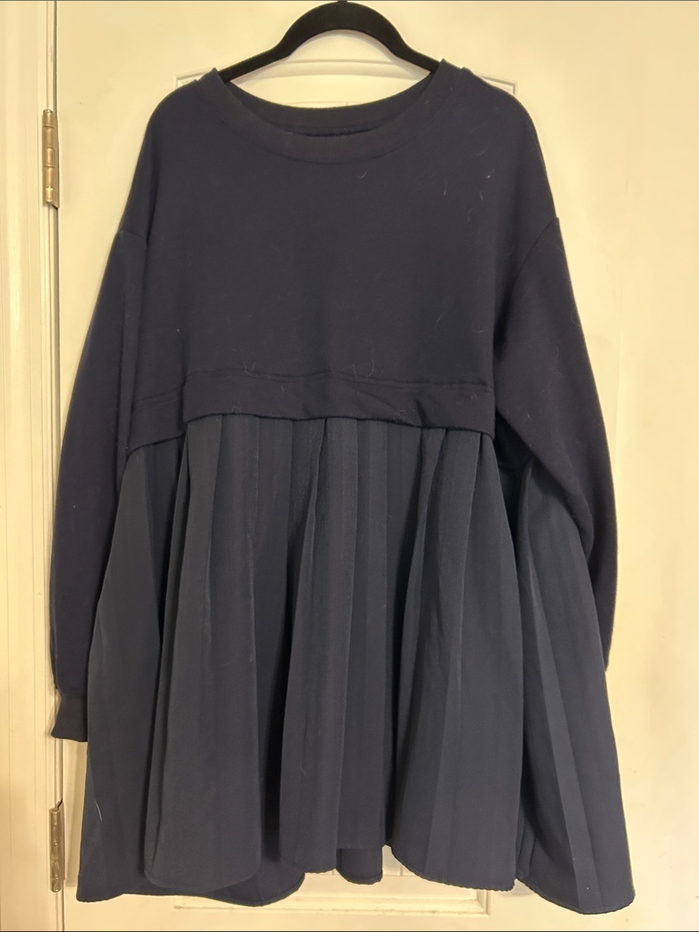 Amazon Navy Pleated Peplum Sweatshirt Top